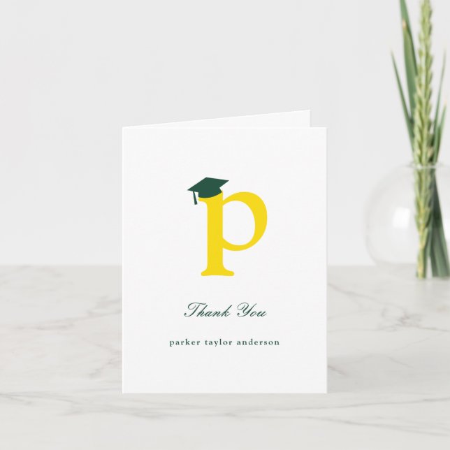 Classic Monogram P Graduation Cap Photo Modern Thank You Card (Front)