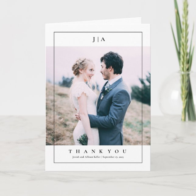 Classic Monogram Photo Wedding Thank You Card (Front)