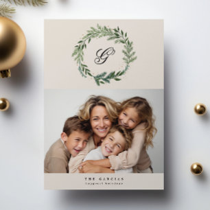 Classic Monogram Pine Wreath Christmas Photo Holiday Card