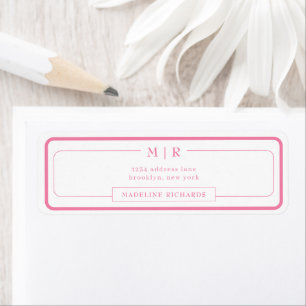 Classic Monogram Pink Border Address Return Address Label