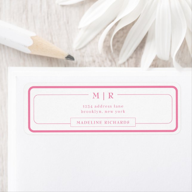 Classic Monogram Pink Border Address Return Address Label (Insitu)