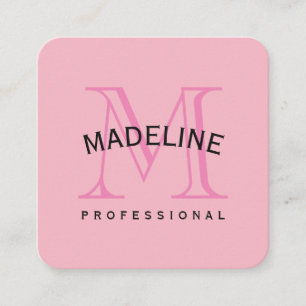Classic Monogram Pink with Arc Text Square Business Card