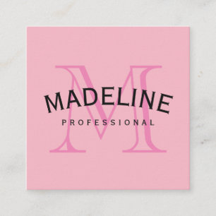 Classic Monogram Pink with Arc Text Square Business Card