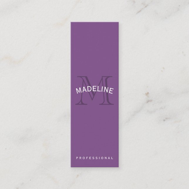 Classic Monogram Purple with Arc Text Mini Business Card (Front)