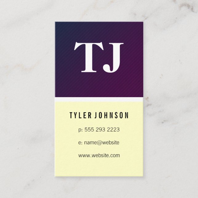 Classic Monogram Purple Yellow Pattern Business Card (Front)