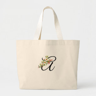 Classic monogram red white flower mother gift large tote bag