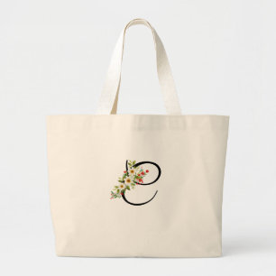 Classic monogram  red white flower mother gift large tote bag
