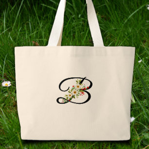 Classic monogram red white flower mother gift large tote bag