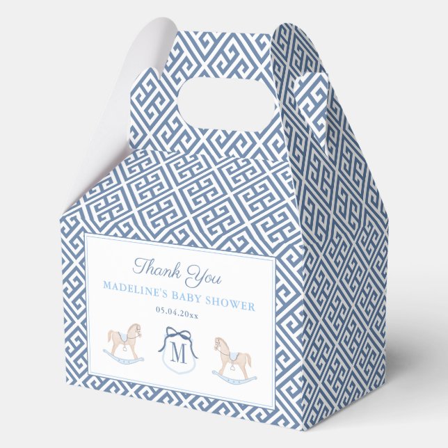 Classic Monogram Rocking Horse Baby Boy Shower Favour Box (Front)