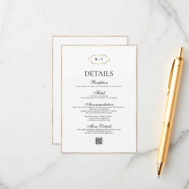 CLASSIC MONOGRAM & ROMANTIC CALLIGRAPHY WEDDING  ENCLOSURE CARD (Front/Back In Situ)