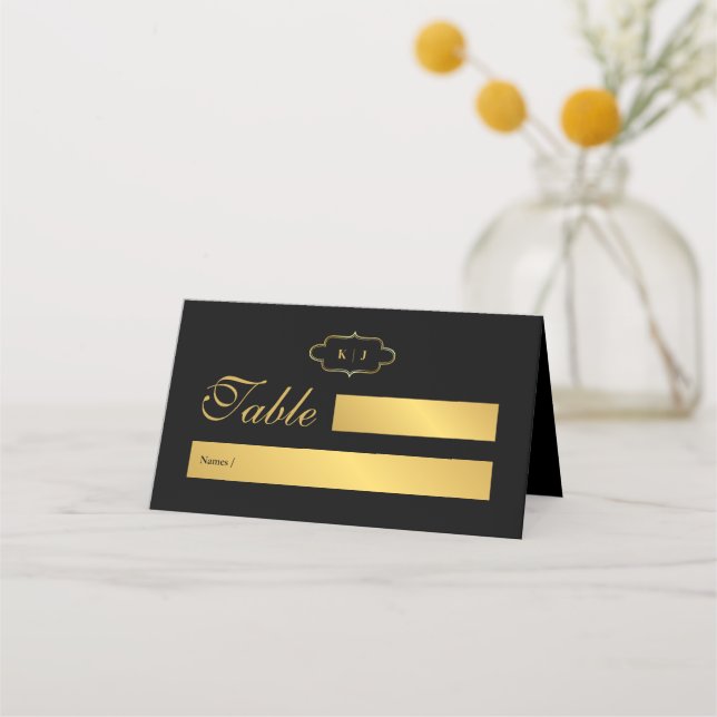CLASSIC MONOGRAM & ROMANTIC CALLIGRAPHY WEDDING PLACE CARD (Front)