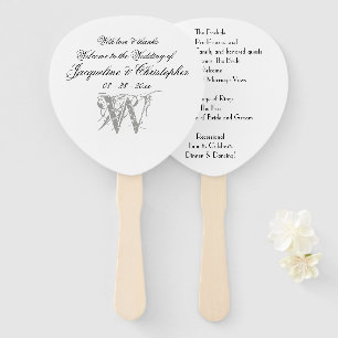  Classic Monogram Romantic White Wedding Program  Hand Fan