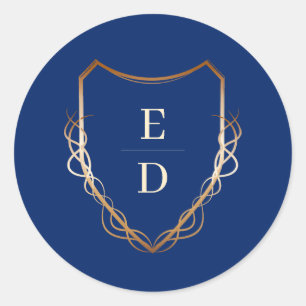 Classic Monogram Royal Blue Golden   Round Sticker