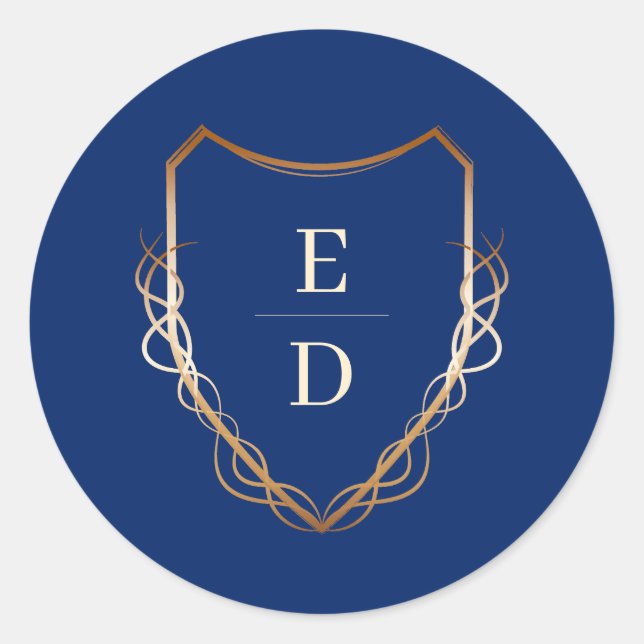 Classic Monogram Royal Blue Golden   Round Sticker (Front)