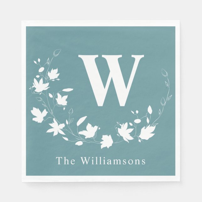 Classic Monogram Rustic Botanical Wreath Teal  Napkin (Front)