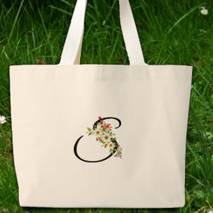 Classic monogram S red white flower mother gift Large Tote Bag