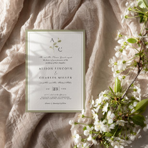 Classic Monogram Sage Green Wedding  Invitation