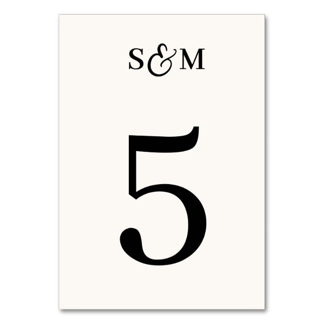 Classic Monogram Script Ampersand Ivory Wedding Table Number (Front)