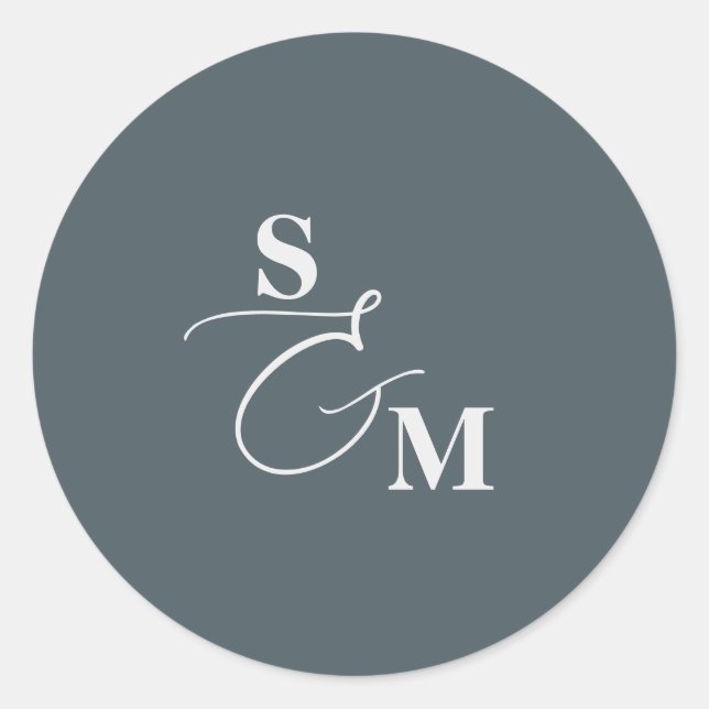 Classic Monogram Script Ampersand Wedding Round Sticker (Front)