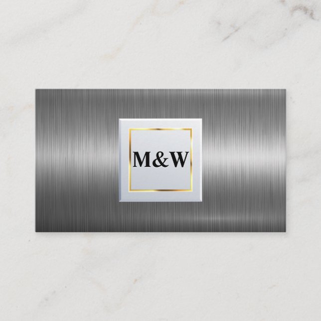 Classic Monogram | Silver Metallic Aluminium Business Card (Front)