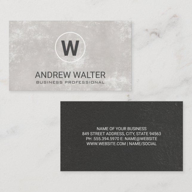 Classic Monogram Simple Grey Texture Business Card (Front/Back)