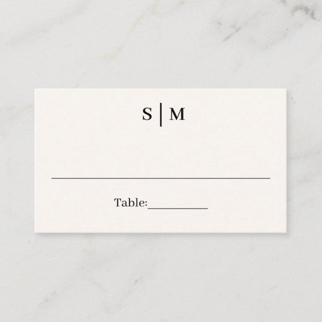 Classic Monogram Simple White Ivory Wedding Place Card (Front)