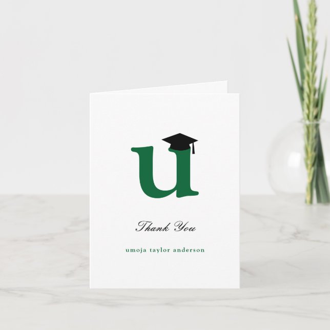 Classic Monogram U Graduation Cap Photo Modern Thank You Card (Front)