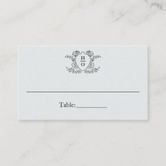 Classic Monogram Vintage Crest Blue Wedding Place Card
