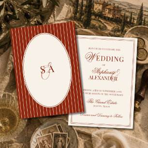 Classic Monogram Warm Terracotta Old Money Wedding Invitation