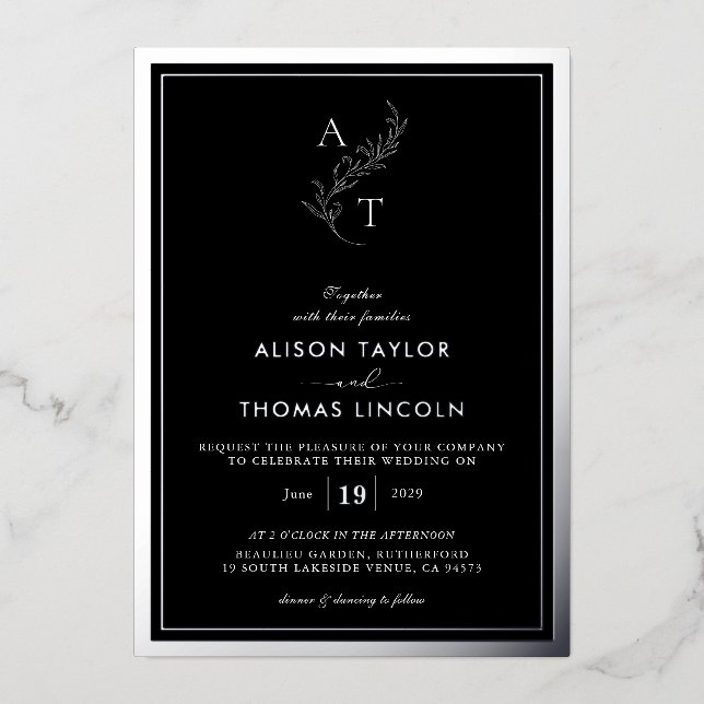 Classic Monogram Wedding Black And Silver (Front)