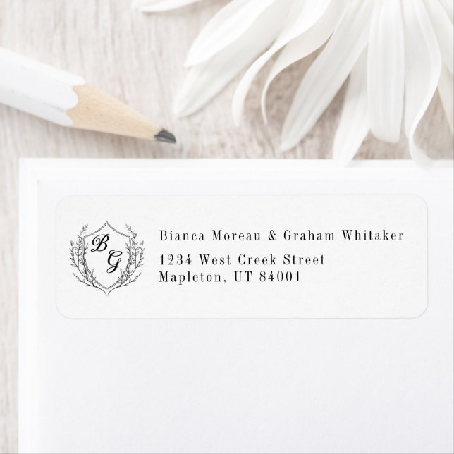 Classic monogram wedding crest return address return address label (Insitu)