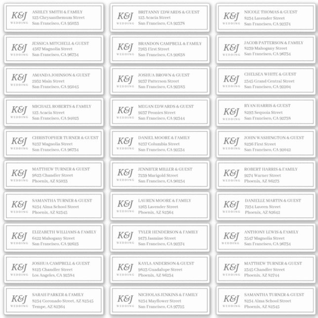 Classic Monogram Wedding Guest Names Address (Front)