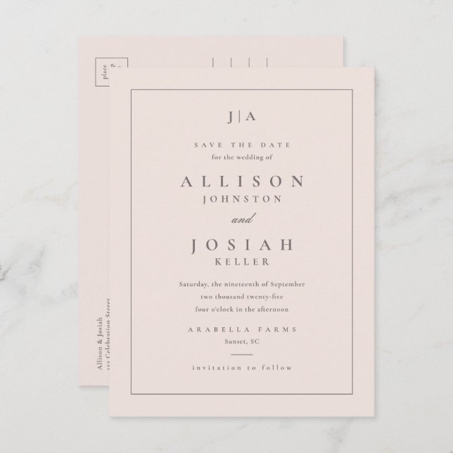 Classic Monogram Wedding Save The Date Announcement Postcard (Front/Back)