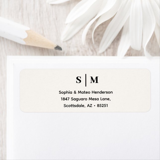 Classic Monogram White Wedding Address Return Address Label (Insitu)