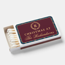 Classic Monogram Wreath Burgundy Plaid Christmas
