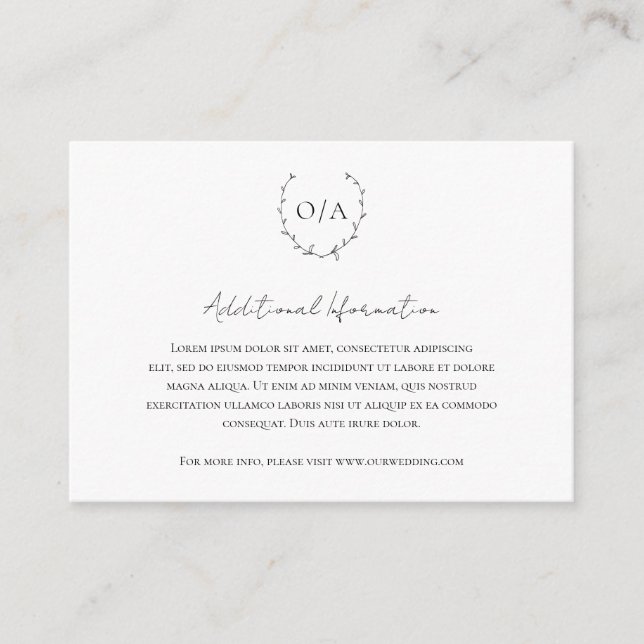 Classic Monogram Wreath Crest Elegant Wedding Enclosure Card (Front)