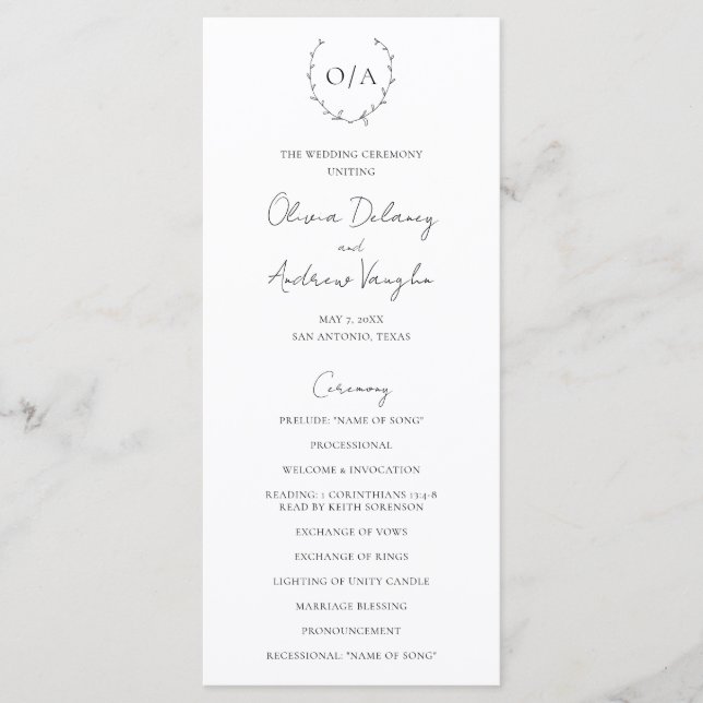 Classic Monogram Wreath Crest Elegant Wedding Program (Front)