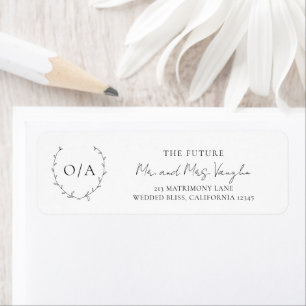 Classic Monogram Wreath Crest Elegant Wedding Return Address Label