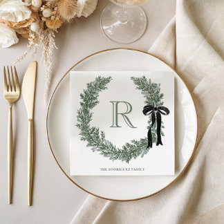Classic Monogram Wreath Crest Paper Napkins
