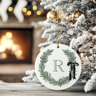 Classic Monogram Wreath Crest Paper Napkins Ceramic Ornament