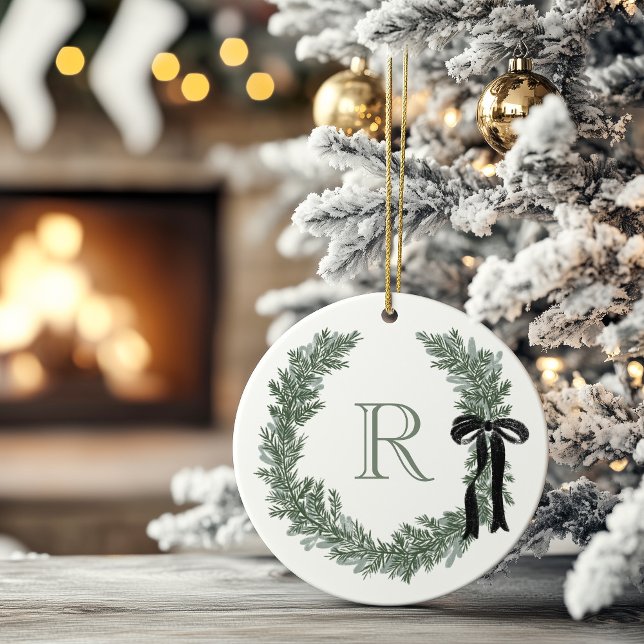 Classic Monogram Wreath Crest Paper Napkins Ceramic Ornament (Creator Uploaded)