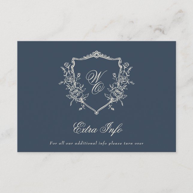 Classic Monogram Wreath Details Elegant Wedding Enclosure Card (Front)