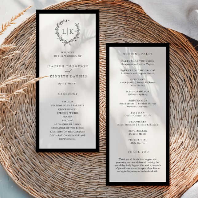 Classic Monogram Wreath Wedding Program (Creator Uploaded)