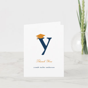 Classic Monogram Y Graduation Cap Photo Modern Thank You Card