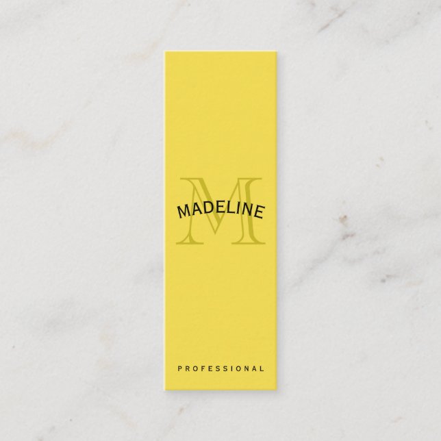 Classic Monogram Yellow with Arc Text Mini Business Card (Front)