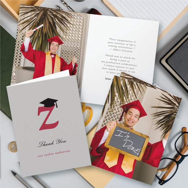 Classic Monogram Z Graduation Cap Photo Modern Thank You Card (Classic Graduate's Monogram Z Graduation Cap Photo Modern Thank You Card @ zazzle.com/color_therapy)