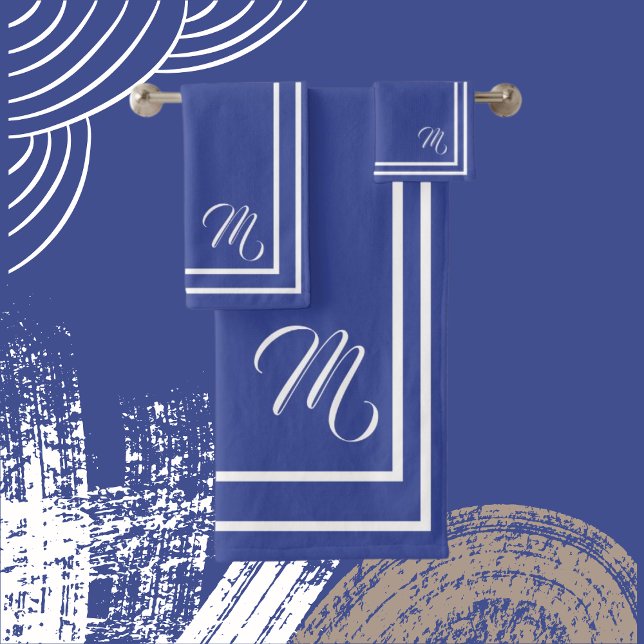 Classic Monogramed Periwinkle Blue and White Bath Towel Set (Creator Uploaded)