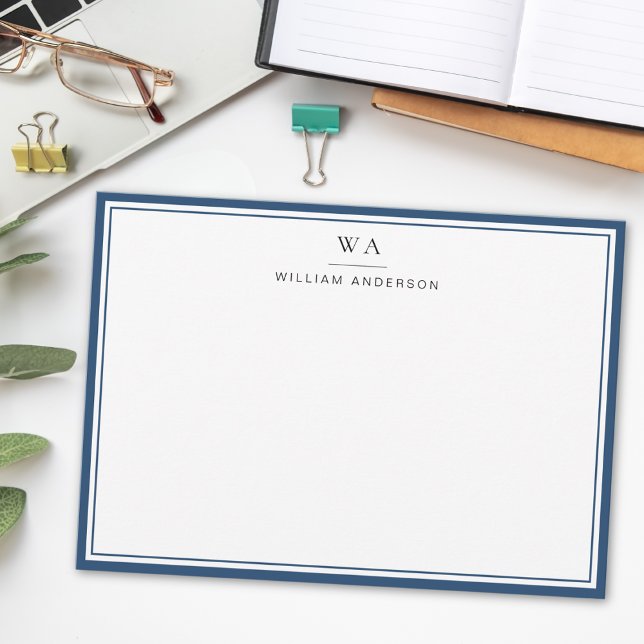 Classic Monogrammed Aegean Blue Stationery Note    Card (Creator Uploaded)