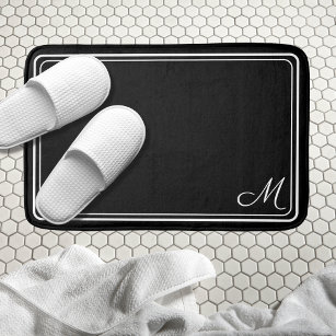 Classic Monogrammed Black and White Hotel Chic  Bath Mat