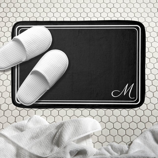 Classic Monogrammed Black and White Hotel Chic  Bath Mat (Creator Uploaded)